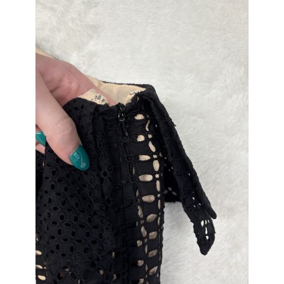 J. Crew One Shoulder Blouse Black Eyelet Nude Lined Top Women’s 4 NWT - Picture 6 of 14